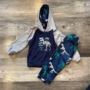 Blue and Gray Dinosaur Hoodie and Jogger Set